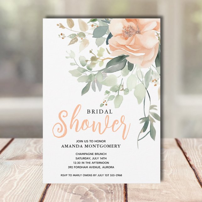 Invitación Moda acuarela Peach Floral Bridal Shower (Subido por el creador)