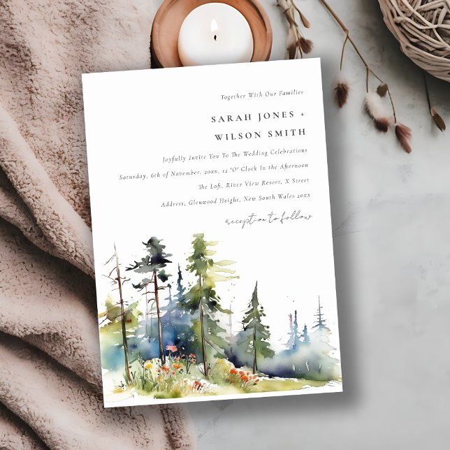 Invitación Moda acuarela Pine Forest Landscape Boda (Subido por el creador)
