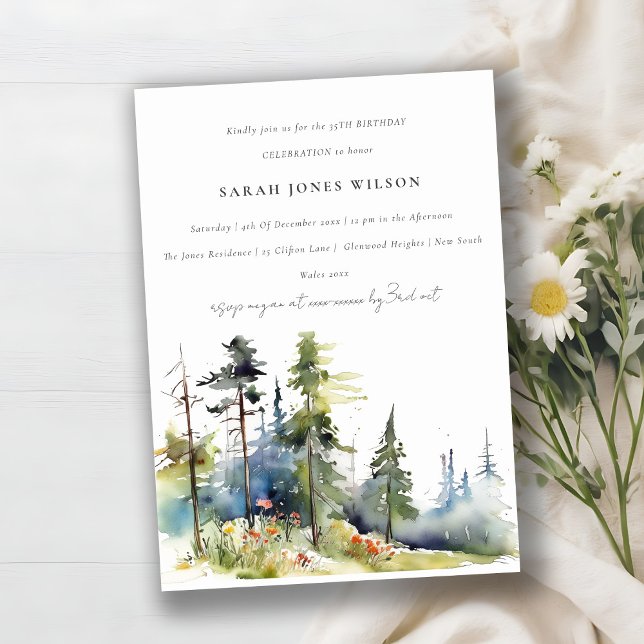 Invitación Moda acuarela Pine Forest Landscape Cumpleaños (Subido por el creador)
