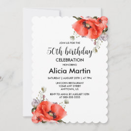 Invitación Moda acuarela Red Poppy Verdor 50 cumpleaños