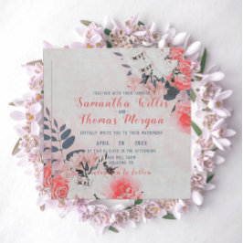Invitación Moda acuarela rosa beige crema buquete floral