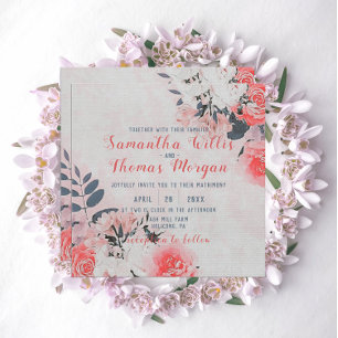 Invitación Moda acuarela rosa beige crema buquete floral