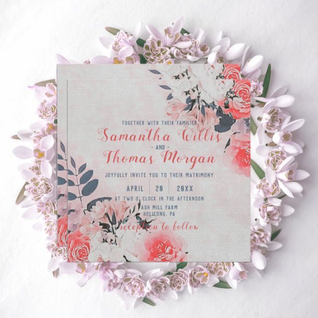 Invitación Moda acuarela rosa beige crema buquete floral (Subido por el creador)