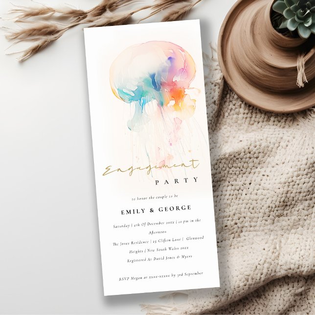 Invitación Moda Acuarela Submarina Jellyfish Engagement (Subido por el creador)