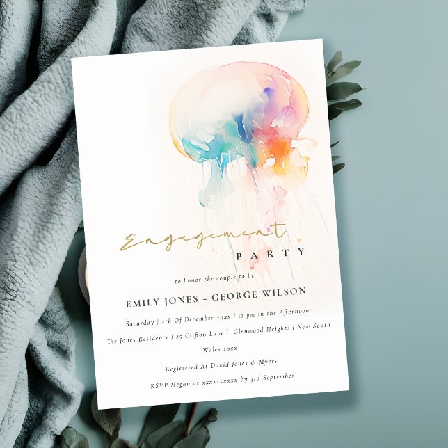 Invitación Moda Acuarela Submarina Jellyfish Engagement (Subido por el creador)