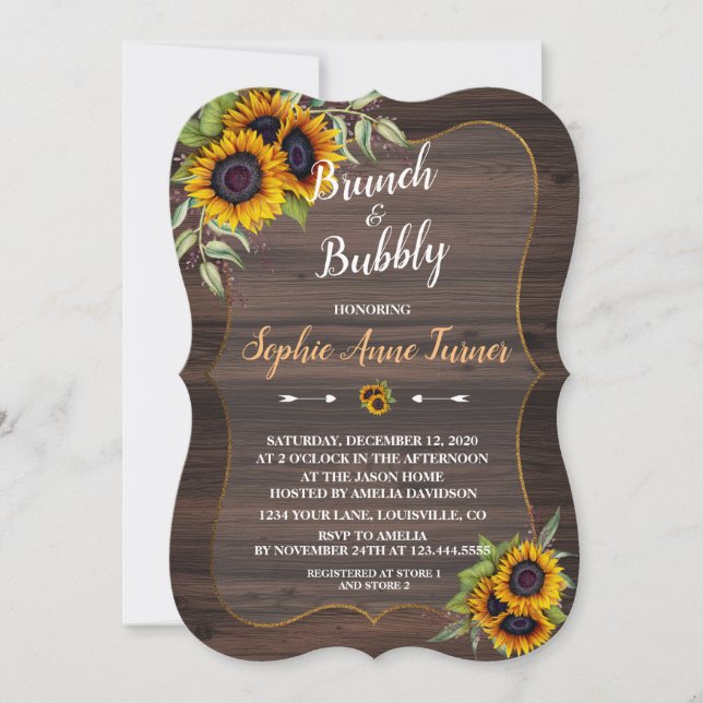 Invitación Moda Acuarela Sunflowers Brunch & Bubbly (Anverso)
