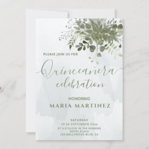 Invitación Moda acuarela vegetación eucalipto Quinceañera
