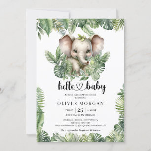 Invitación Moda Acuarela vegetación tropical adorable elefant