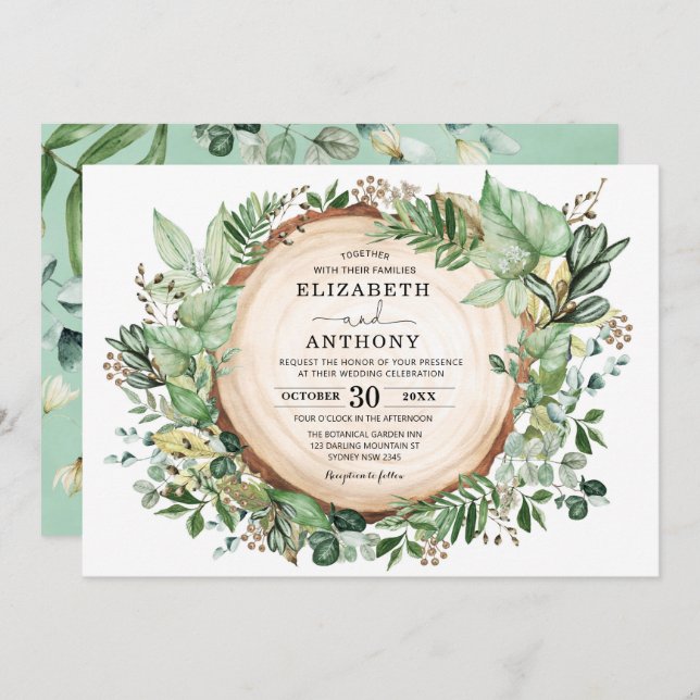 Invitación Moda Acuarela Verdor Boda Forestal Botánico (Anverso / Reverso)