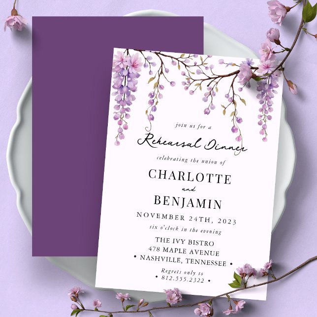 Invitación Moda acuarela Wisteria Rama Ensayo Cena (Subido por el creador)