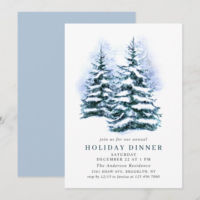 Invitación Moda acuática de pino Navidades CENA DE VACACIONES (Anverso / Reverso)