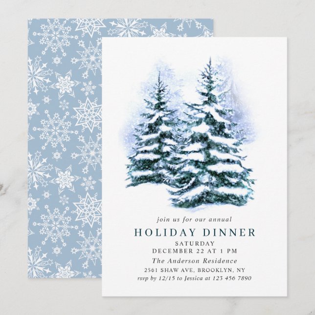 Invitación Moda acuática de pino Navidades CENA DE VACACIONES (Anverso / Reverso)