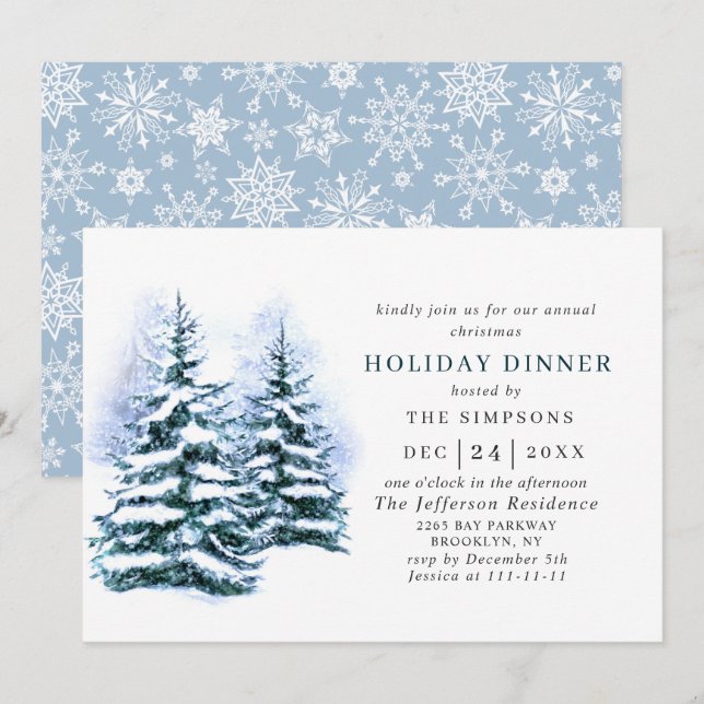 Invitación Moda acuática de pino Navidades CENA DE VACACIONES (Anverso / Reverso)