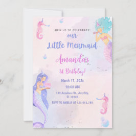 Invitación Moda Adorable Sirena Primer Cumpleaños