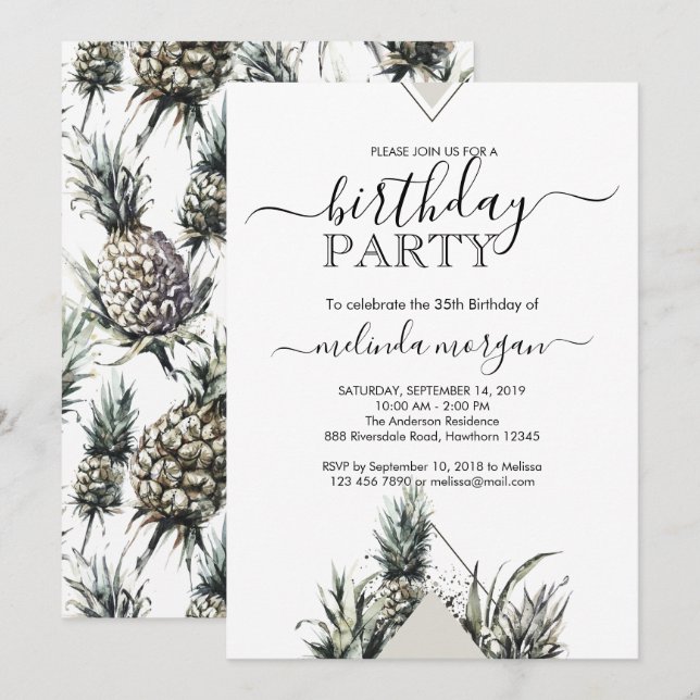 Invitación Moda Adultos geométricos Pinapple tropical adultos (Anverso / Reverso)