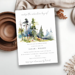 Invitación Moda Adventure Begin Pine Forest Couples Shower
