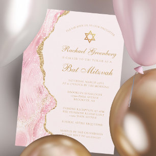 Invitación Moda Agate de Oro Rosado Bat Mitzvah Fiesta Person