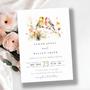 Invitación Moda Agua Botánica Salvaje Amor Aves Boda