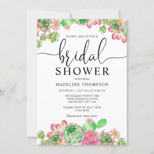 Invitación Moda Agua Suculenta Cactus Bridal Shower