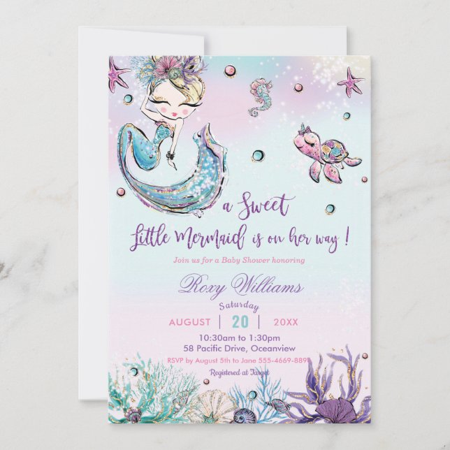 Invitación Moda alardeó a la sirena Baby Shower bajo el Chica (Anverso)