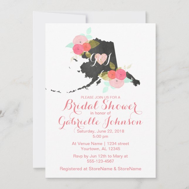 Invitación Moda Alaska State Floral Bridal Shower (Anverso)