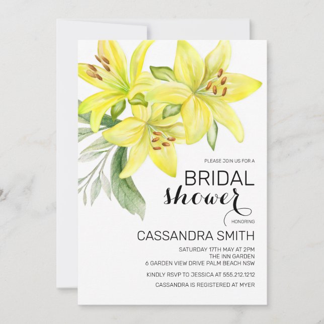 Invitación Moda Amarilla Floral Greenery Bridal Shower (Anverso)