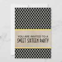 Moda amarilla Quatrefoil Sweet 16 Invite