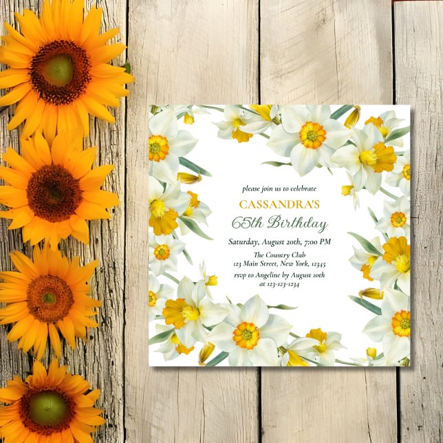 Invitación Moda Amarillo Blanco Daffodil Cumpleaños Floral (Subido por el creador)