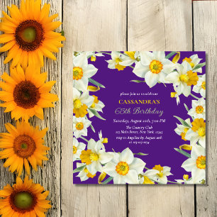 Invitación Moda Amarillo Blanco Daffodil Floral Purple Cumple