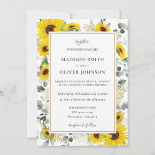 Invitación Moda Amarillo Girasol Floral Boda del marco dorado