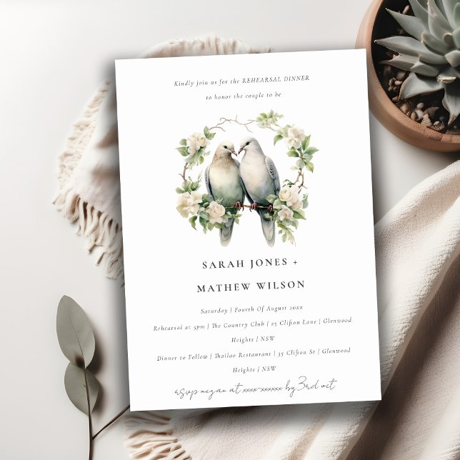 Invitación Moda Amor Aves Ensayos de guirnalda Botánica Cena (Subido por el creador)