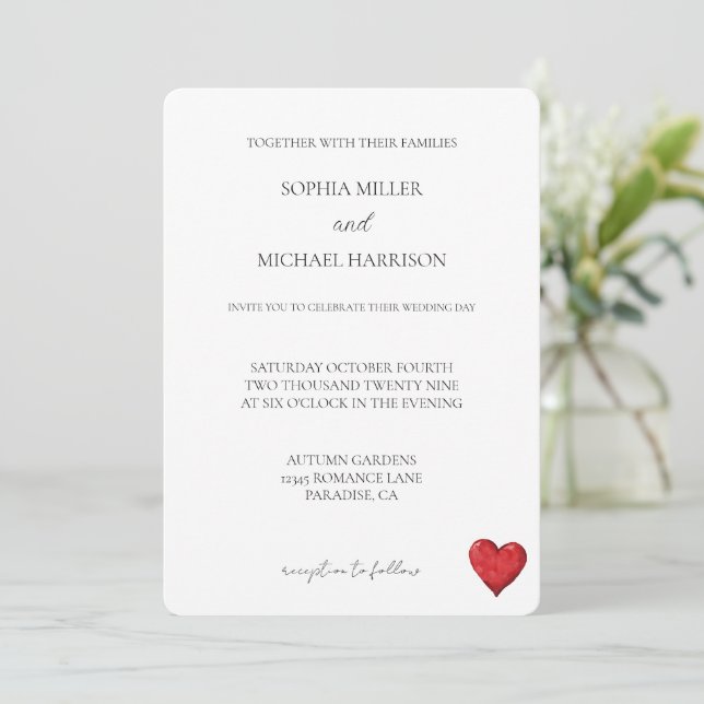 Invitación Moda Amor Boda del Corazón Rojo (Anverso de pie)
