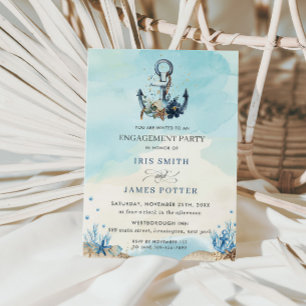 Invitación Moda Anchor Náutico Beach Partido de Compromiso Mo