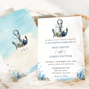 Invitación Moda Anchor Náutico Playa Boda moderno