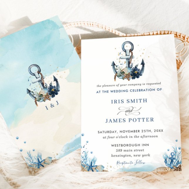 Invitación Moda Anchor Náutico Playa Boda moderno (Subido por el creador)