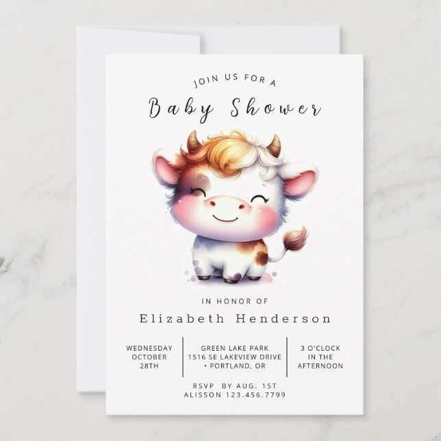 Invitación Moda Animal Simple Cow Baby Shower (Anverso)