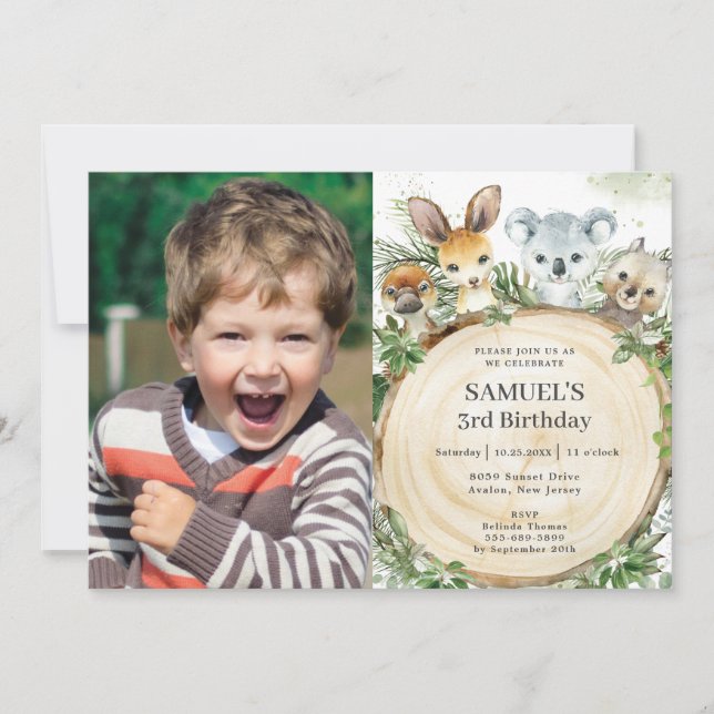 Invitación Moda Animales australianos foto de cumpleaños de m (Anverso)