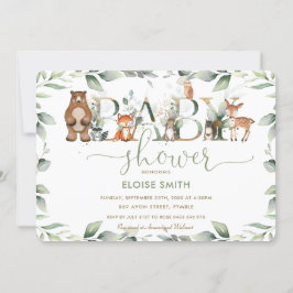Invitación Moda Animales de Woodland Greenery Baby Shower Neu