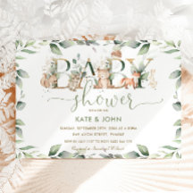 Moda Animales de Woodland Greenery Baby Shower Neu