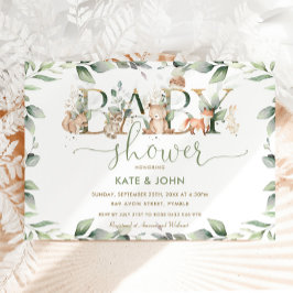 Invitación Moda Animales de Woodland Greenery Baby Shower Neu