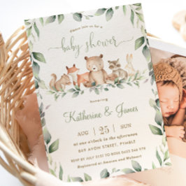 Invitación Moda Animales de Woodland Greenery Baby Shower Neu