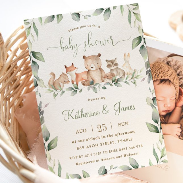 Invitación Moda Animales de Woodland Greenery Baby Shower Neu (Subido por el creador)
