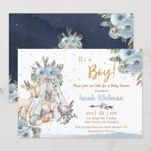 Invitación Moda Animales Woodland Boho Boy Tribal Baby Shower