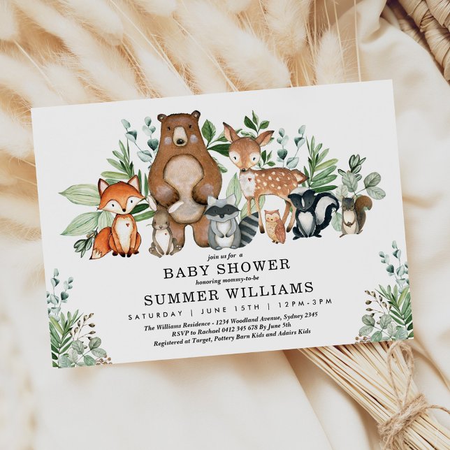 Invitación Moda Animales Woodland Forest Neutral Baby Shower (Subido por el creador)