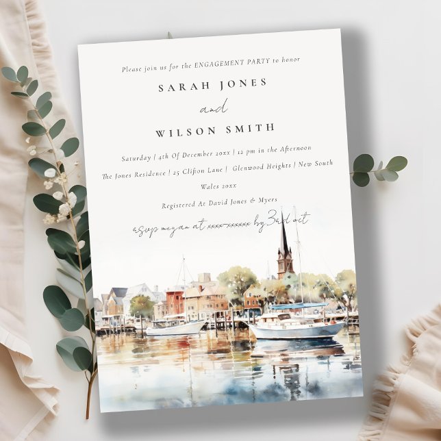 Invitación Moda Annapolis Maryland Watercolor Engagement (Subido por el creador)
