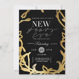 Invitación Moda Año Nuevo Eve Fiesta | Floral de oro