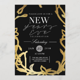 Invitación Moda Año Nuevo Eve Fiesta | Floral de oro