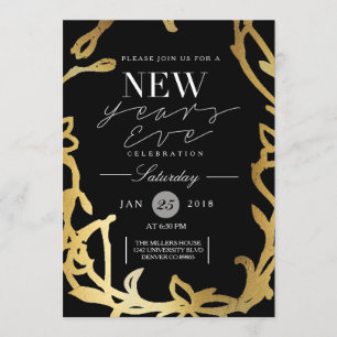 Invitación Moda Año Nuevo Eve Fiesta Floral de oro