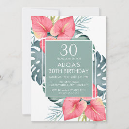Invitación Moda Anturio Tropical y Cumpleaños de Monstera