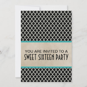 Invitación Moda Aqua Quatrefoil Sweet 16 Invite